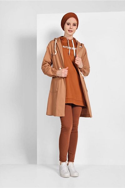 TRENDTESETTÜR Γυναικεία καμπαρντίνα Milk Brown Gathered Waist 67107