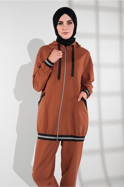 TRENDTESETTÜR Γυναικείο Σετ Φούτερ Καφέ Glitter Hooded - 135