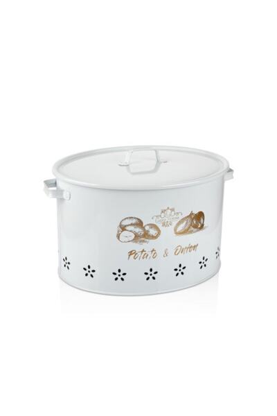 LUCKYHOMES Büyük Boy Metal Bölmeli Beyaz Patates Soğan Saklama Kovası Mtlblm-1