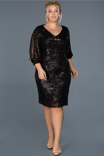 Abiyefon Women's Black Short Sequined Evening Dress Abk631