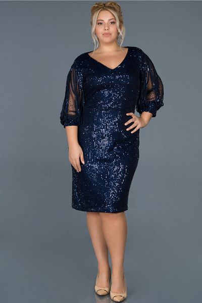 Abiyefon Women's Navy Blue Short Sequined Evening Dress Abk631