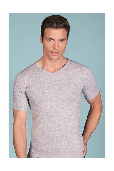 Berrak Men's Gray V-Neck Half Sleeve Tank Top