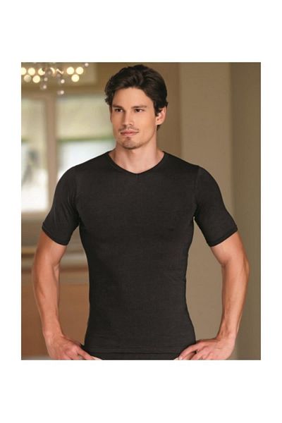 Berrak Men's Black V-Neck Half Sleeve Tank Top