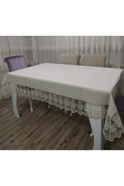ZeynoÇeyiz Linen Güpürlü Masa Örtüsü 160x220 Cm Gold Renk