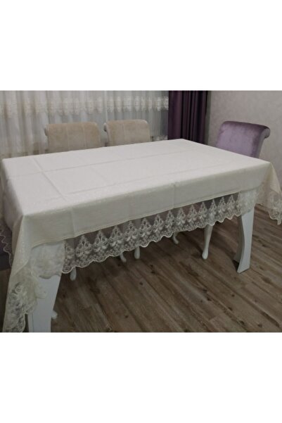 ZeynoÇeyiz Linen Güpürlü Masa Örtüsü 160x220 Cm Gold Renk