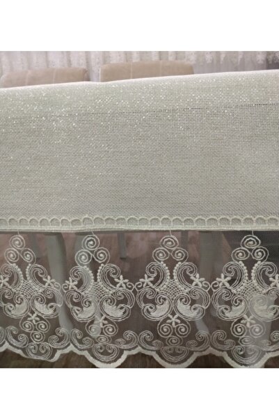 ZeynoÇeyiz Linen Güpürlü Masa Örtüsü 160x220 Cm Gold Renk