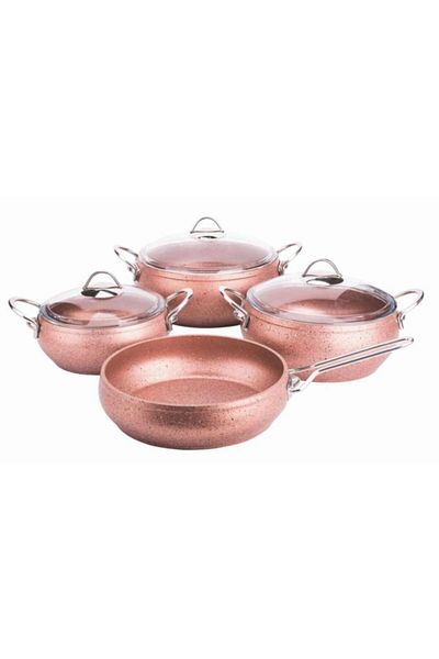 Özkent Rose Gold 7 Piece Cast Granite Casserole Set Metal Handle