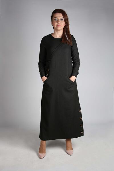 ZY BUTİK Women's Khaki Button Detailed Long Dress
