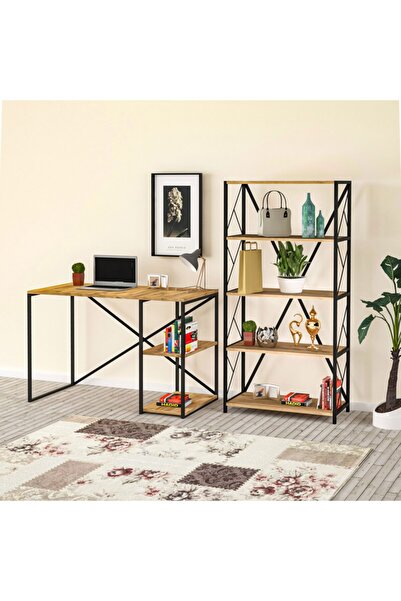 Cosargroup Bilgisayar Masası Ve 5 Raflı Metal Kitaplık Set Çalışma Masası