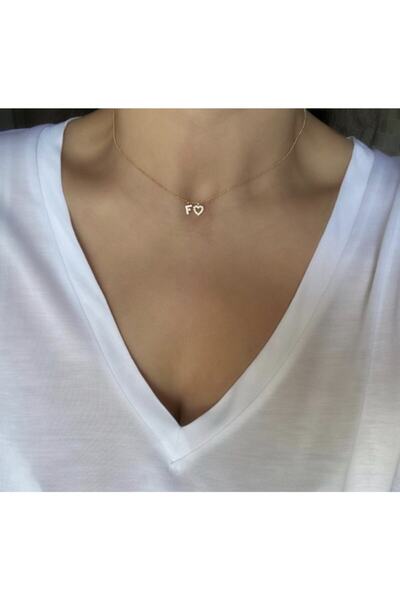 Vi store F Harfli Taşlı Kalp Kolye