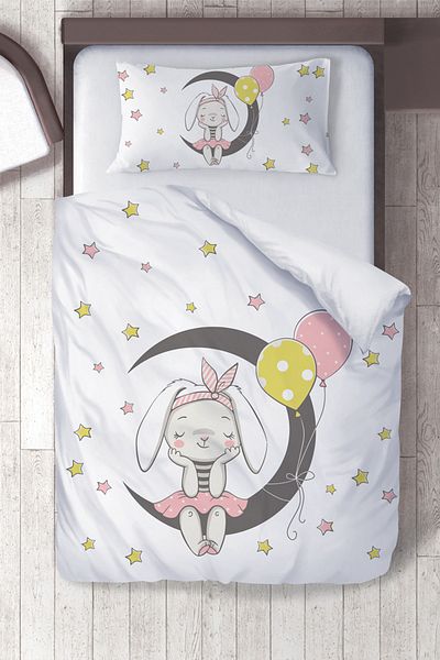 instababyrooms Cotton Micro Satin Girl's Room Children's Duvet Cover Set Sitting on the Moon