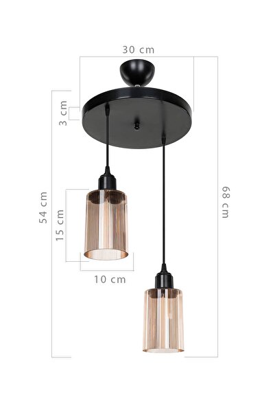 Modelight Aksel 2'li Avize Bal Optik Camlı Siyah