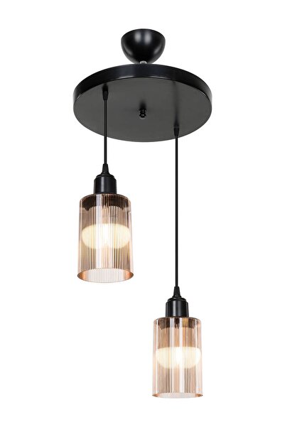 Modelight Aksel 2'li Avize Bal Optik Camlı Siyah