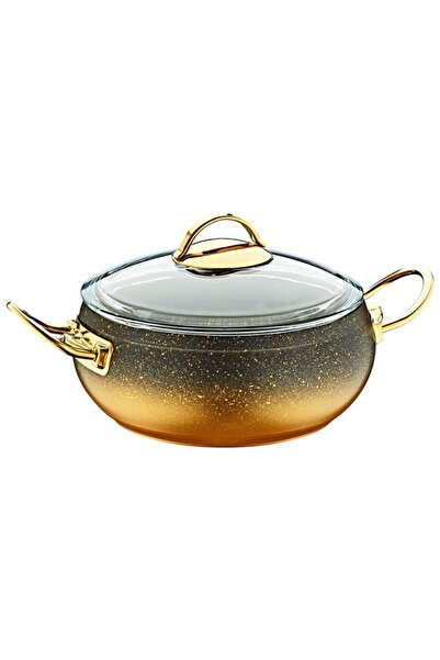 OMS PASLANMAZ 3141 22*10 / 4,5 lt. Granit Derin Küre Tencere Cam Kapaklı Gold