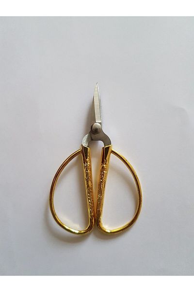 BALIM ÖRGÜ EVİ Balımm Knitting House 8.5cm Peacock Patterned Gold Yellow Mini Embroidery Scissors