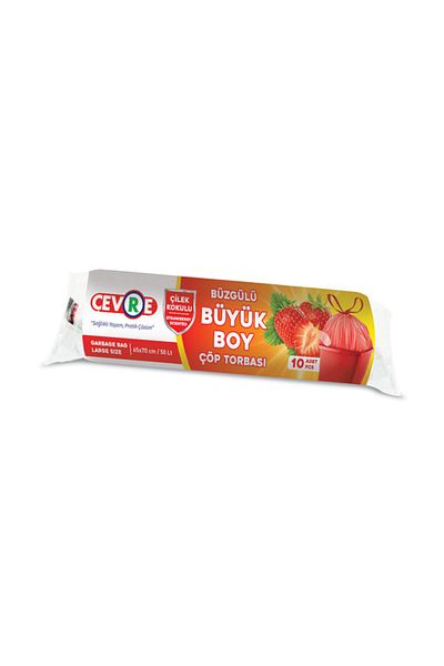 ÇEVRE Large Size Strawberry - Pack of 10 Drawstring Garbage Bags