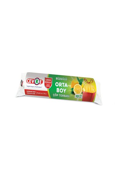ÇEVRE 10 Pack Lemon Garbage Bags - Medium Size, Drawstring, 55x60 cm