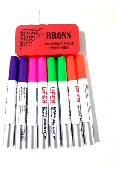 UFEN 8 Adet 4 Renk Beyaz Tahta Kalemi & 1 Adet Mıknatıslı Eva Tahta Silgisi
