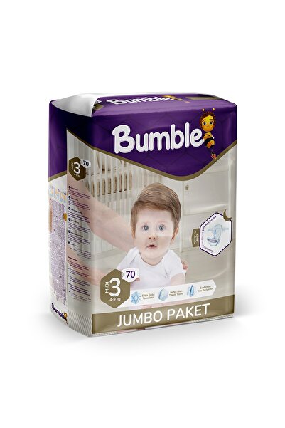 Bumble 3 Numara Midi Bebek Bezi Jumbo Paket 70 Adet | 4-9 Kg