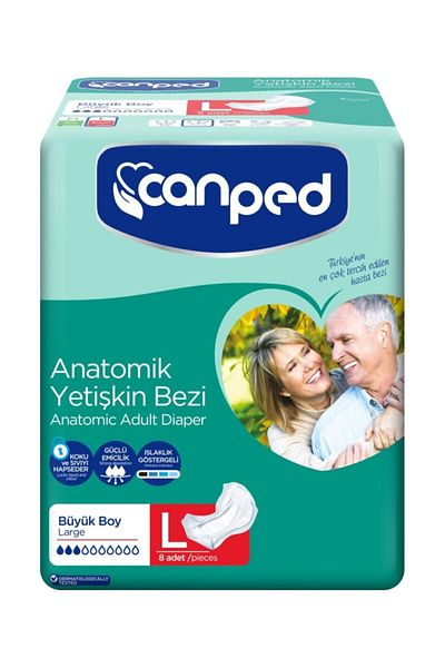 Canped Large Size Anatomical Adult Patient Diaper - 8 Pieces