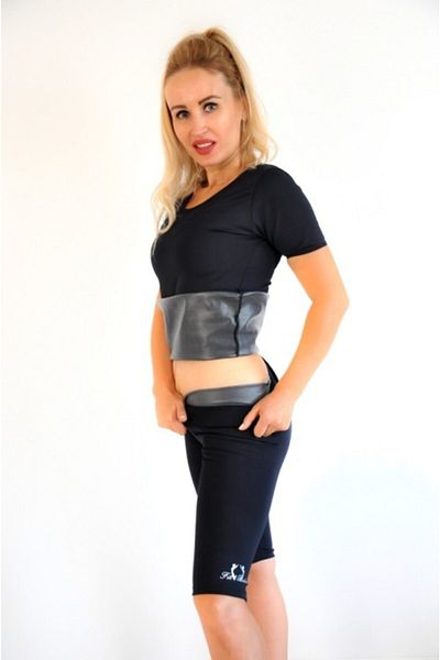FİT1BEDEN Polymer Coated Inside Fat Burning Dark Blue T-shirt And High Waist Short Tights Thermal Corset Underwear Set