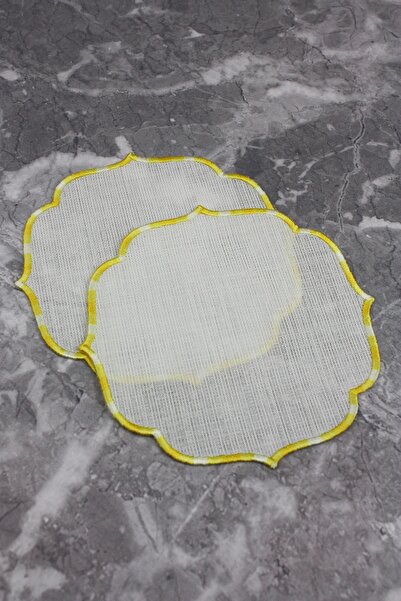 WEARE2 Gradient Yellow Colored Embroidered Linen Effect 2-Piece Cocktail Napkins