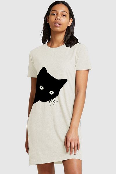 ROCKANDROLL Women's Snow Melange Curious Short Sleeve Combed Cotton T-shirt Dress
