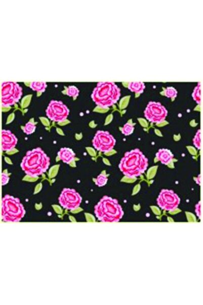Byken طقم مكون من 6 أرضية سوداء بنمط ورد ورد وردي - مقاس 42,5x30,5 سم