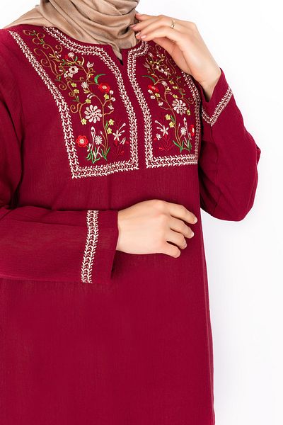 Kardelen Butik Ümraniye Women's Collar Embroidered Long Sleeve Strawberry Dress