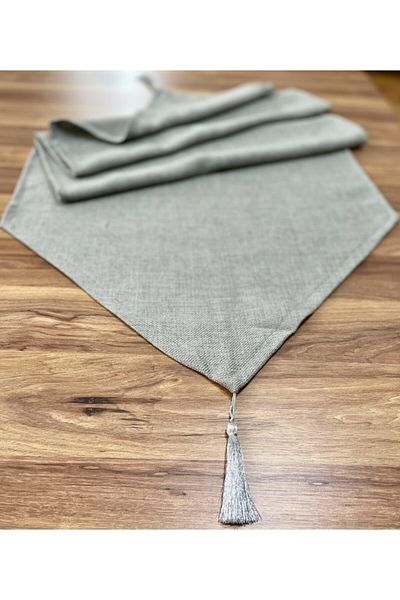 FUS BLUE Gray Fabric Tassel Runner