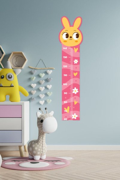 cokindirimli Children's Pink Cute Rabbit Figured Height Measurement Ruler Wall Sticker