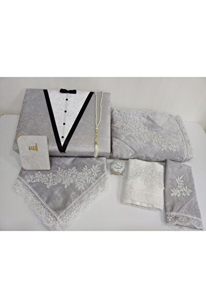 Lamazihome Gri Damat Sandıklı Seccade Seti Seccade Takımı Çeyizlik 8 Parça