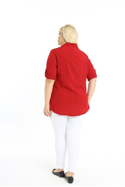 By Alba Collection Cămașă Roșu Claret pentru Damă - Bumbac Viscoză, Solid Plus Size