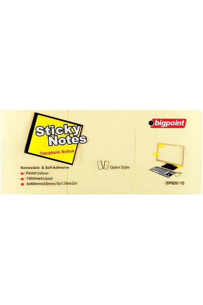 Bigpoint Yellow 40 Mm X 50 Mm Adhesive Note Paper - Pack of 3
