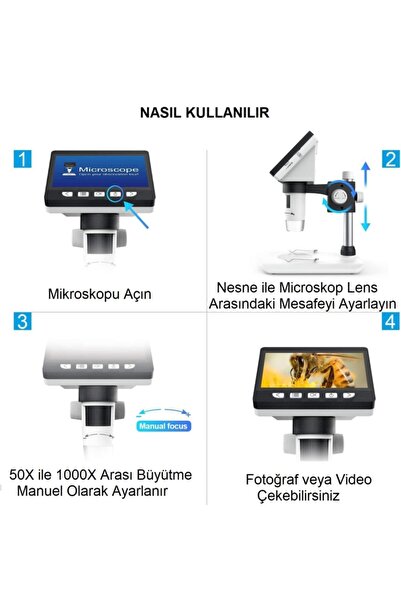 Triline 1000x Dijital 1080p 4.3 Inç Lcd Ekranlı Usb Hd Mikroskop