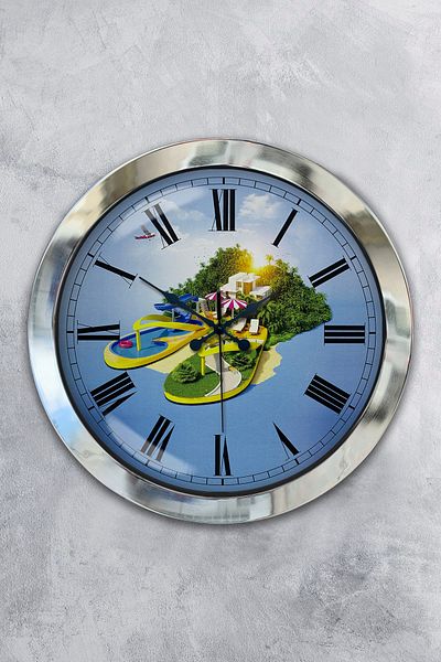 Kasva Concept Gift 36 cm Chrome Metal Holiday Tourism Wall Clock