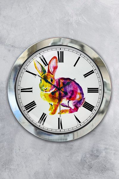 Kasva Concept Gift 36 cm Chrome Metal Rabbit Wall Clock