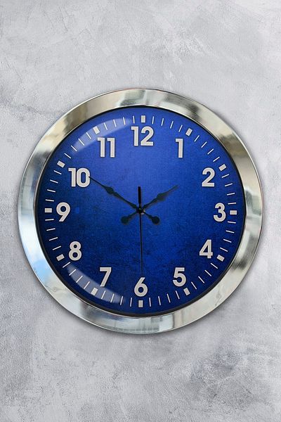 Kasva Concept Gift 36 cm Chrome Metal Blue Wall Clock