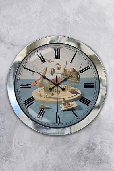 Platin Saat هدية ساعة حائط اسطنبول معدن كروم مقاس 36 سم