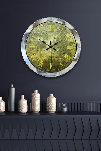 Kasva Concept Gift 36 cm Chrome Metal Antique Wall Clock