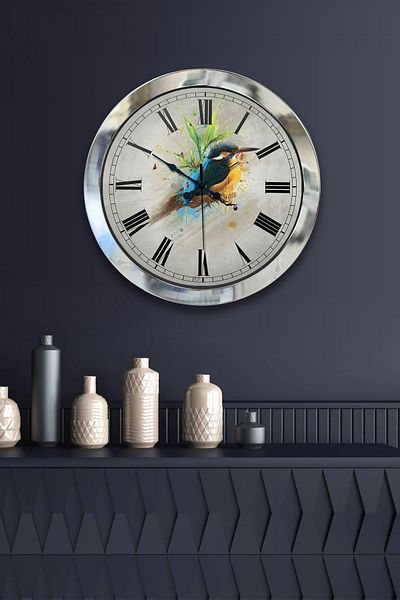 Kasva Concept Gift 36 cm Chrome Metal Bird Wall Clock