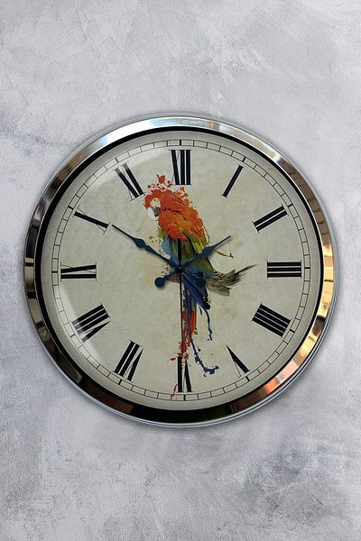 Kasva Concept Gift 40 cm Chrome Metal Parrot Wall Clock