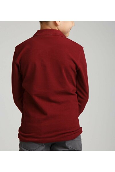 Nacar Unisex Children's Polo Neck Long Sleeve Claret Red T-shirt