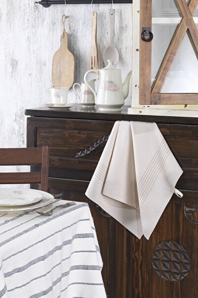 ÖDEL HOME منديل مطبخ منقوش بخط قهوة الحليب الطبيعي - قماش للتجفيف