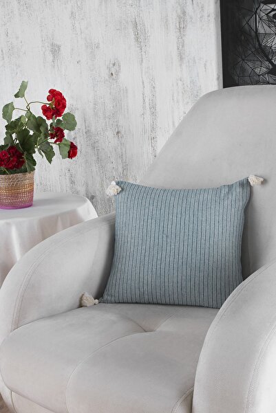 ÖDEL HOME وسادة رمي منقوشة مخططة باللون الأزرق البترولي مقاس 40 × 40 سم