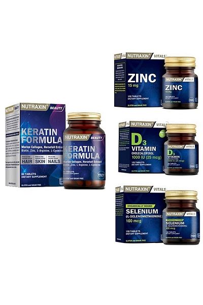Nutraxin KeratinFormula+ Vitamin D3 andSelenium- 15MgZinc, 100 Tablets + 120 Tablets