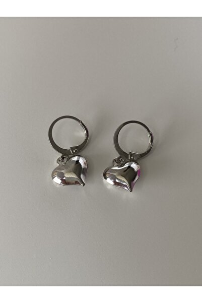 Vi store Gümüş Renk Bombeli Kalp Küpe