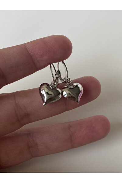 Vi store Gümüş Renk Bombeli Kalp Küpe