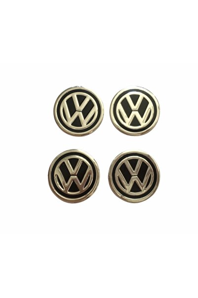 DMR Volkswagen Siyah Logolu Alüminyum Jant Göbeği Logo 4'lü Yapıştırma 5,5 Cm
