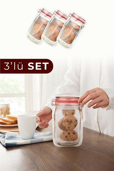 SARFEX Small Size Ziplock Storage Bag - Jar Appearance Ziplock Bag 3 Pieces